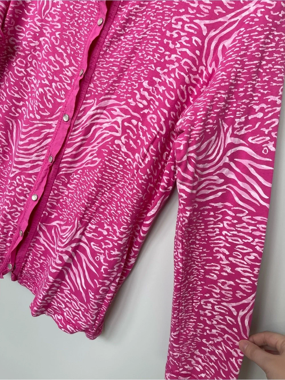 Fresh Produce | Pink Animal Print Pearl Snap Long Sleeve Top XL